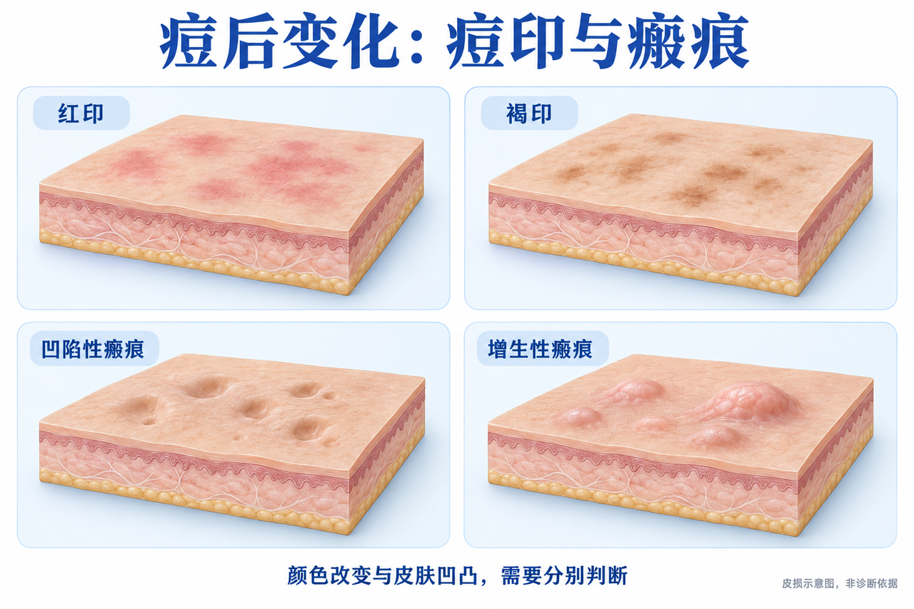 痘后｜红印、褐印和凹凸不平，分别应该怎么护理？