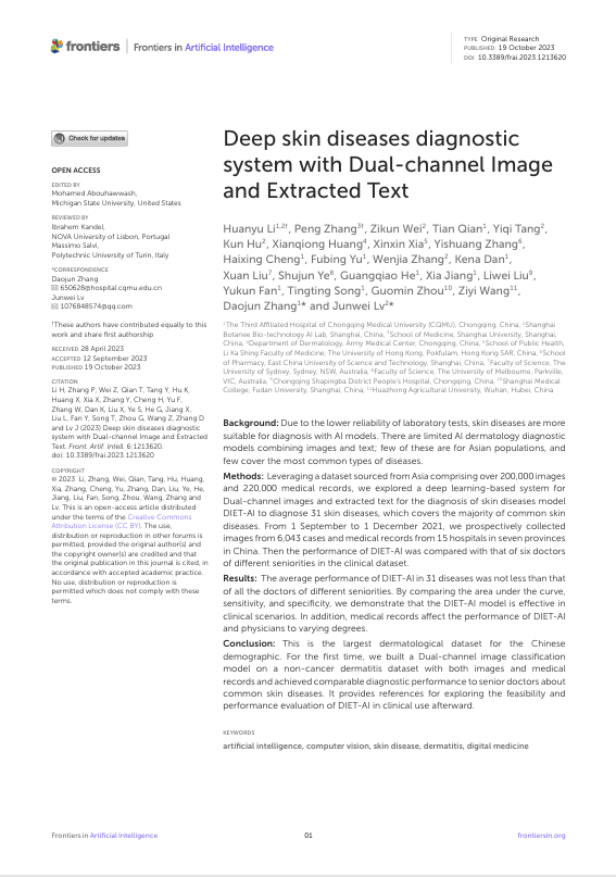 Deep skin diseases diagnostic system with Dual-channel Image and Extracted Text