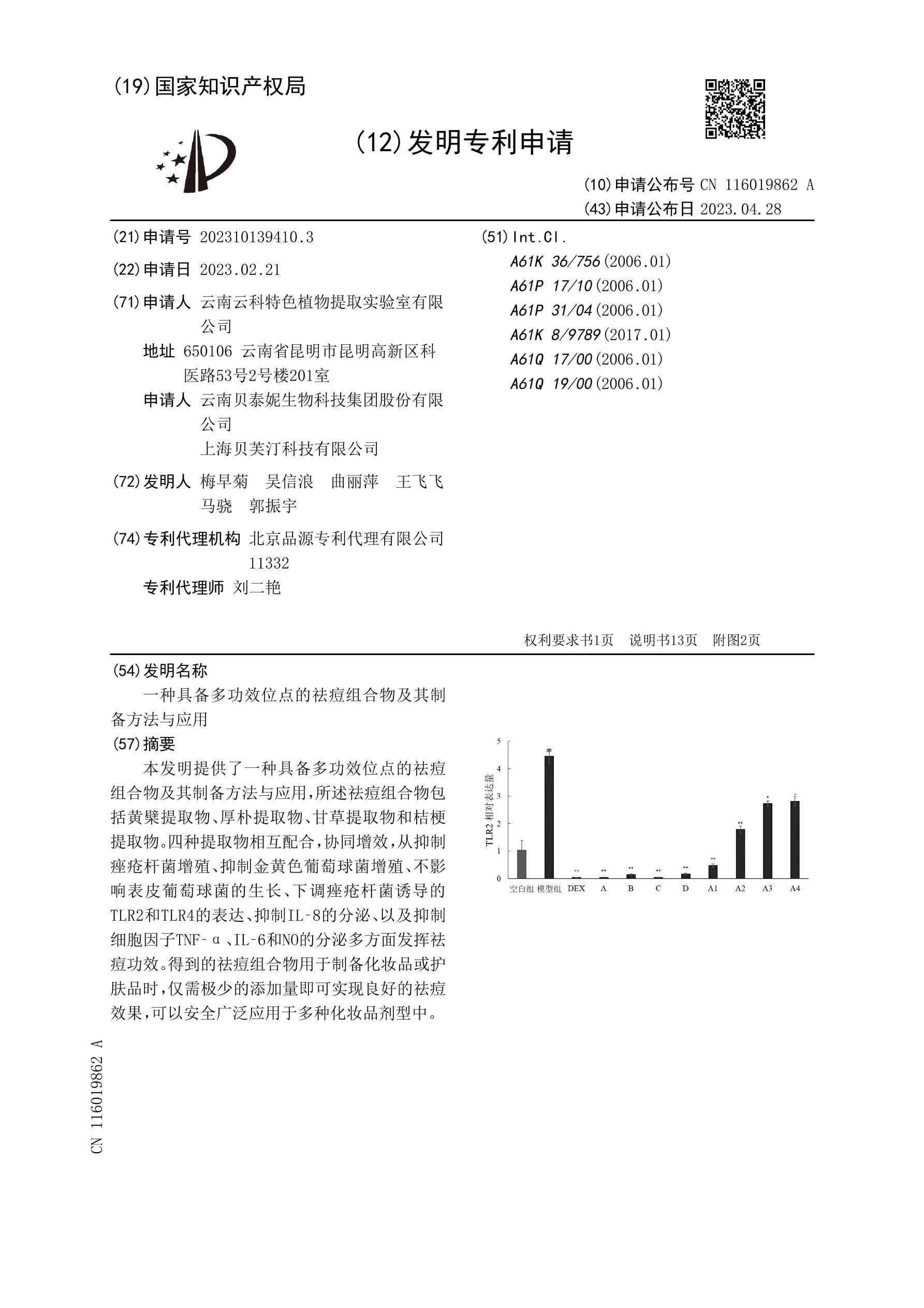 一种具备多功效位点的祛痘组合物及其制备方法与应用
